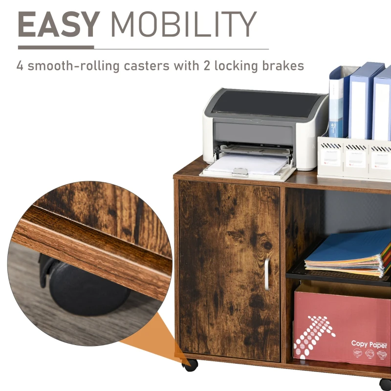 HOMCOM Dulap Multiuz pentru Imprimanta, cu Rotite, Stil nordic, Casa si Birou