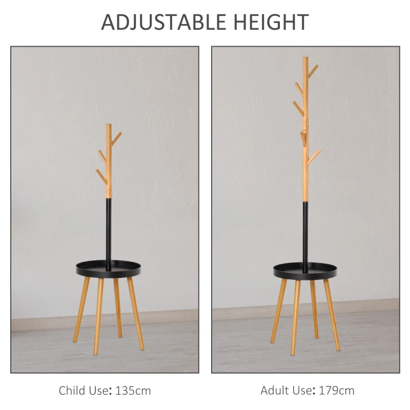 HOMCOM Cuier pom cu masuta 5 carlige inaltime reglabila