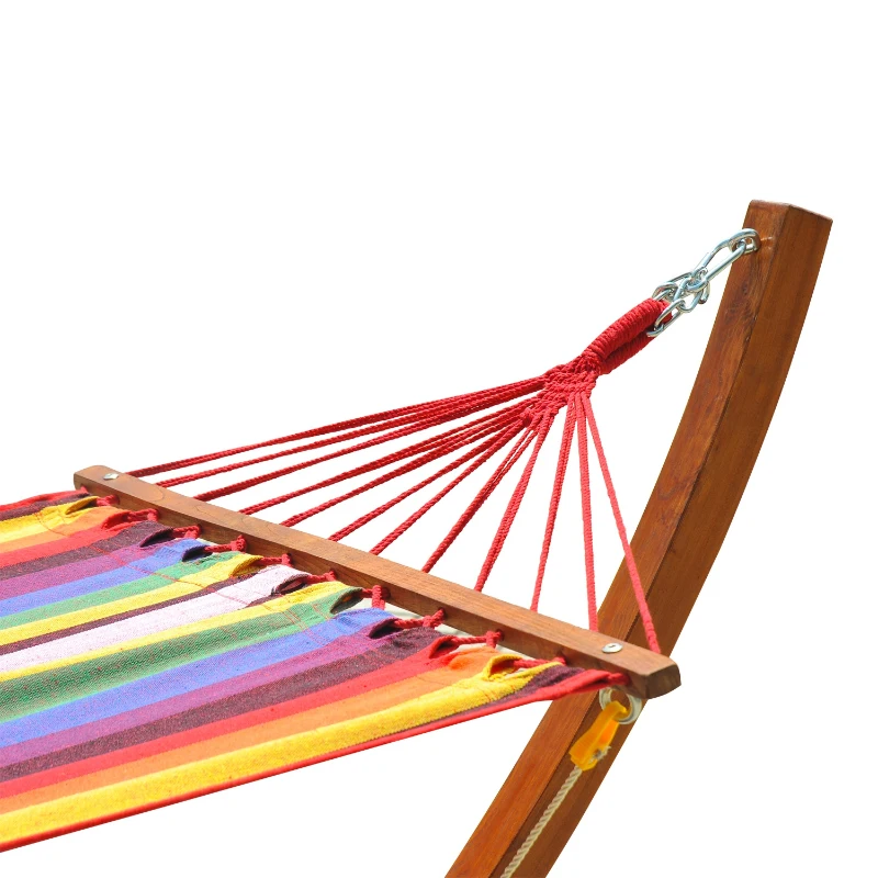 Outsunny Hamac in Tesatura in Dungi Colorat cu Suport in Lemn, 3.15x1x1.1m