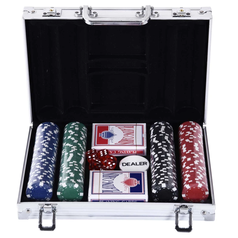 HOMCOM Geanta pentru Jocuri, Poker,  200 jetoane, din aluminiu, Argintiu