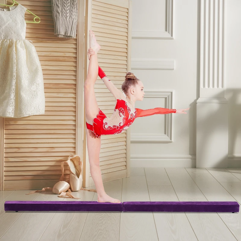 Homcom Trave da Ginnastica per Allenamento Imbottita in Legno, Viola, 210x10x6.5cm