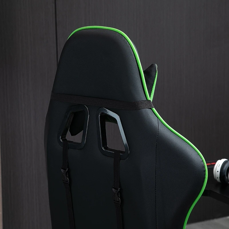 HOMCOM Fotoliu de Birou Gaming Rotativ Reclinabil in Piele Sintetica, Negru si Verde