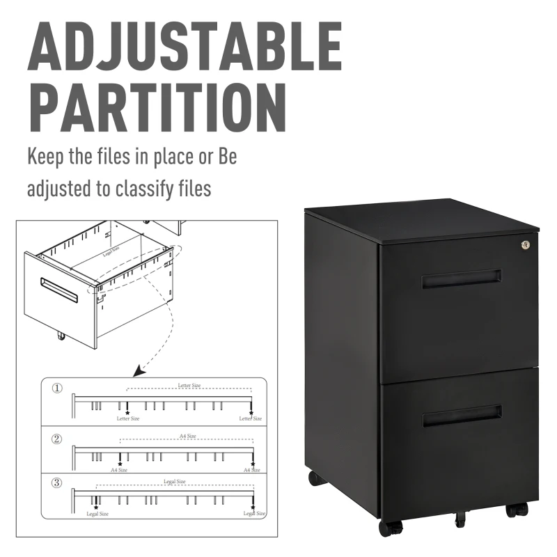 Vinsetto Dulap cu sertare de Birou Clasificator pentru Dosare cu 2 Sertare Încuietoare 39x48x67cm Negru