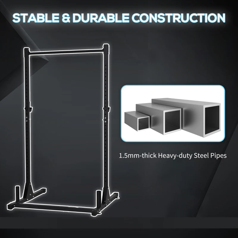 HOMCOM Suport pentru Haltere cu Inaltime Reglabila pe 32 Niveluri de 26-196cm Statie Fitness din Otel - Negru