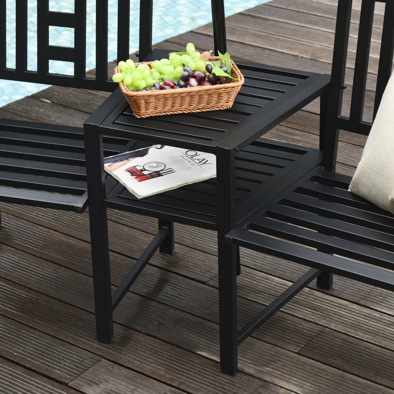 Outsunny Set Masuta si Scaune de Gradina de Exterior din Metal Negru