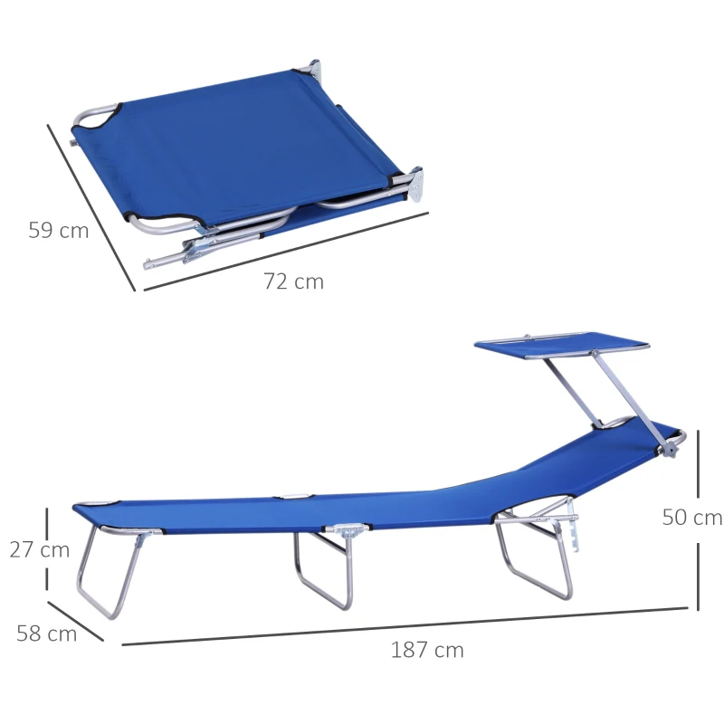 Outsunny Sezlong pliabil reglabil cu acoperire in tesatura Oxford Albastru