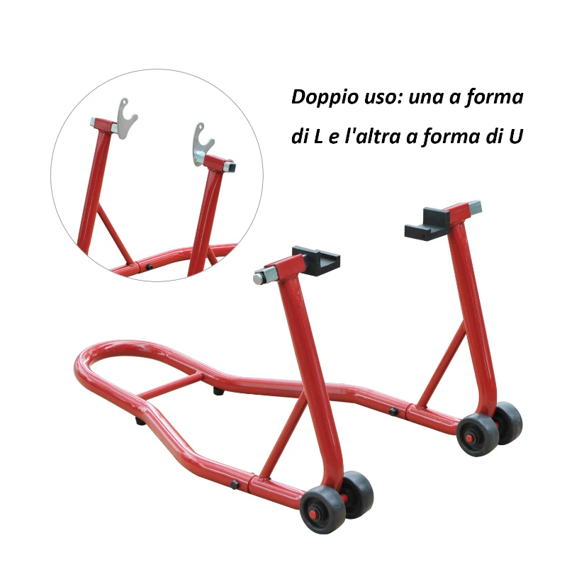 HomCom Cavalletto Supporto per Moto Posteriore Con Doppio Tipo di Accessori in Acciaio, Rosso