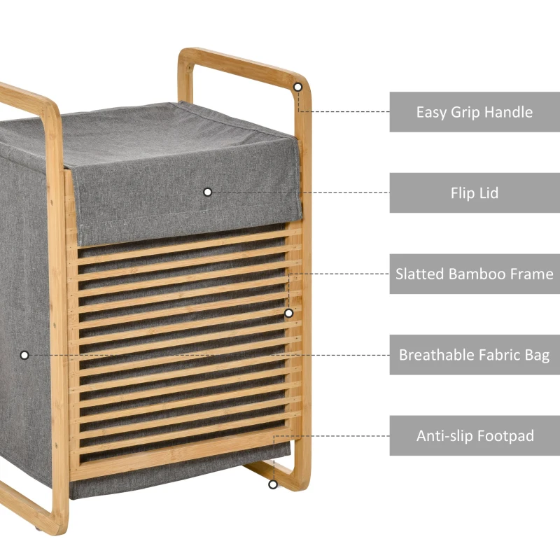 HOMCOM Cos de Rufe cu Sac Detasabil Stil Nordic Bambus si Panza