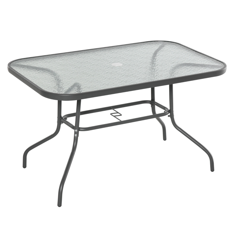 Outsunny Masa pentru Gradina din Metal si Sticla cu Orificiu pentru Umbrela120x80x70cm