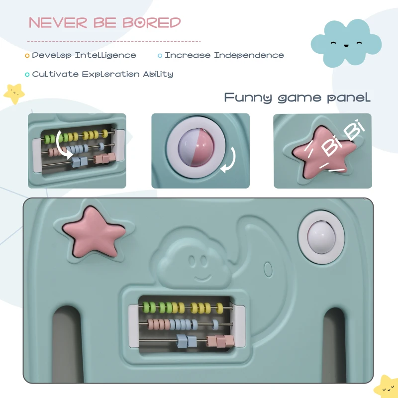 HOMCOM Gard Pliabil Copii +6 Luni cu 14 Bucati cu Interblocare, Incuietoare si Jocuri