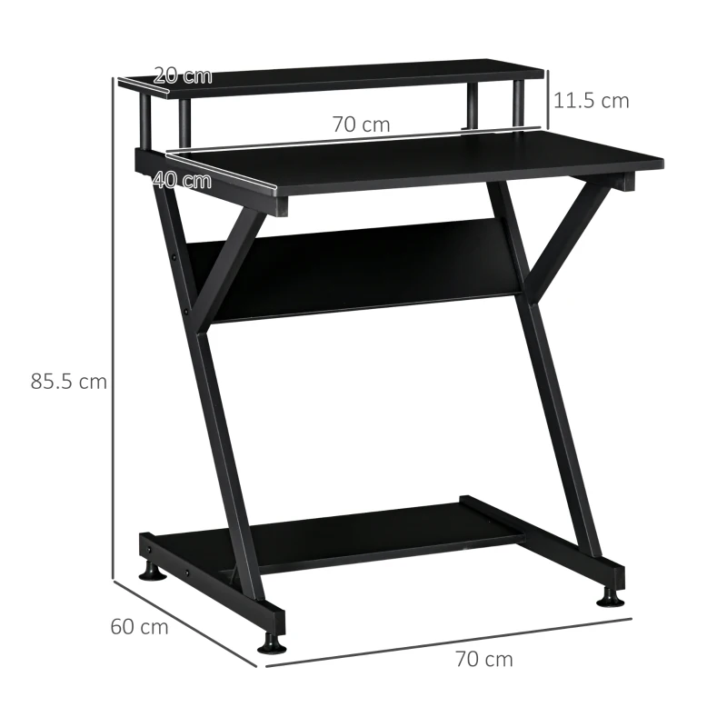 HOMCOM Masa Suport PC Economiseste Spatiu cu Raft Inaltat Monitor 70x60x85.5cm, Lemn Negru