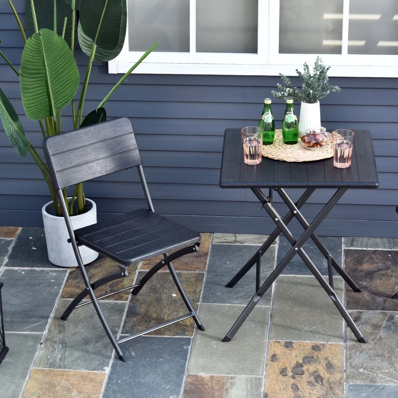 Outsunny Set de Mobilier de Exterior Masa cu 2 Scaune Pliabile Negru