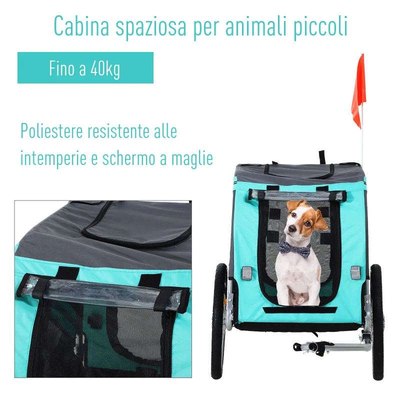 PawHut Rimorchio per Bicicletta per Animali Domestici Ruota 50 cm Impermeabile Azzurro Grigio