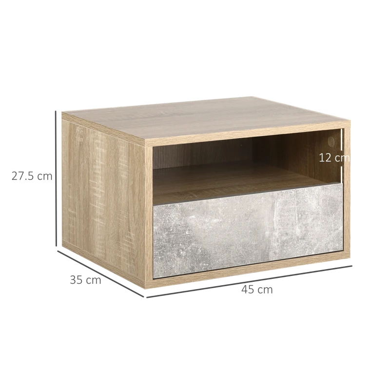 HOMCOM Set de 2 Noptiere Suspendate cu Sertar si Etajera 45x35x27.5cm - Gri/Culoare Lemn(m-3)