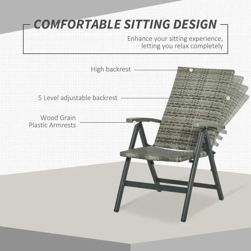 Outsunny Scaun Pliabil de Gradina din Ratan PE Reclinabil cu Cotiere