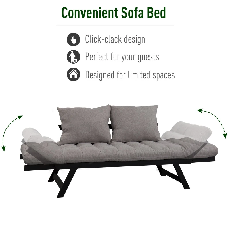 Homcom Canapea Pat Chaie Longue in Stejar Negru si Tesatura din Lemn Gri 155L x 65P x 57A cm