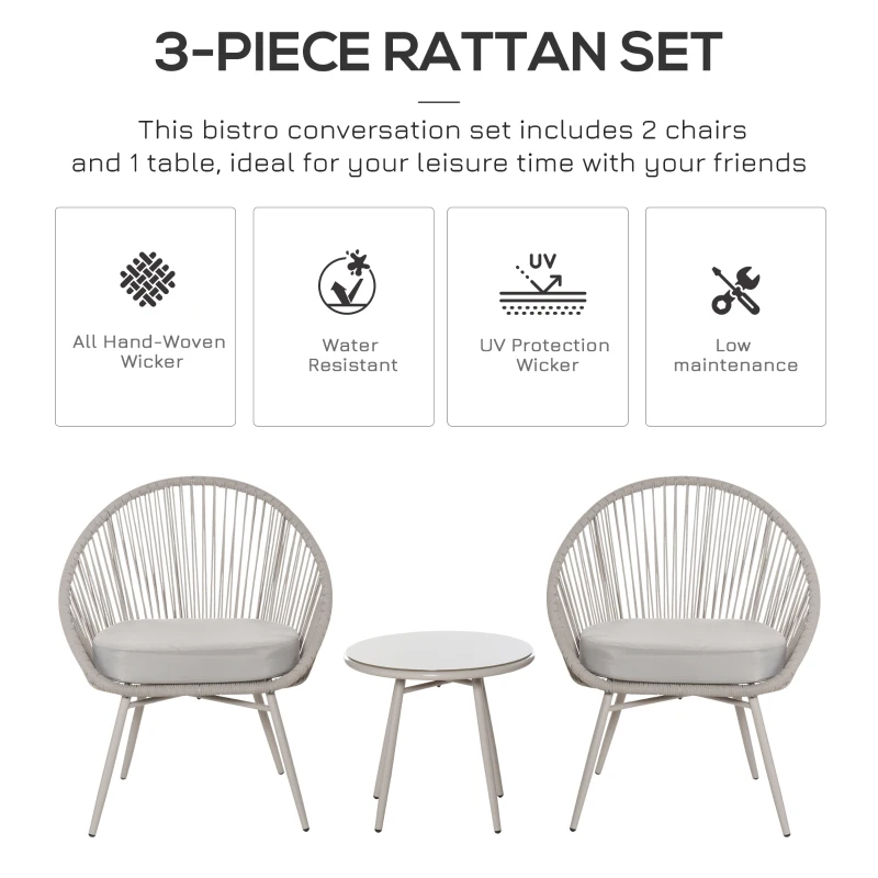 Outsunny set 3 piese, 1 masa si 2 scaune pentru exterior, crem