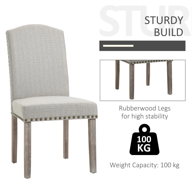 HOMCOM Set 2 Scaune Captusite Stil Classic pentru Living si Sufragerie Gri Deschis