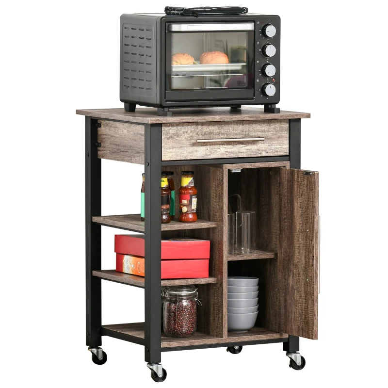 Homcom Carucior Bucatarie – Cu Sertar, Dulap si 4 Roti