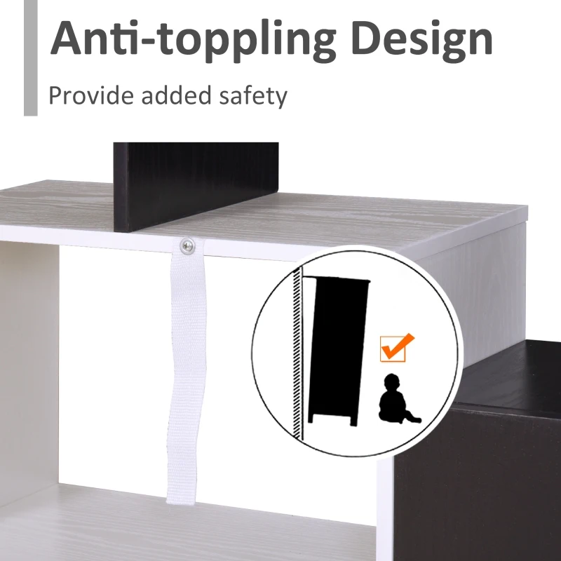 HOMCOM Biblioteca cu 3 Rafturi 8 Compartimente cubice Design Antirasturnare din Lemn Alb Negru