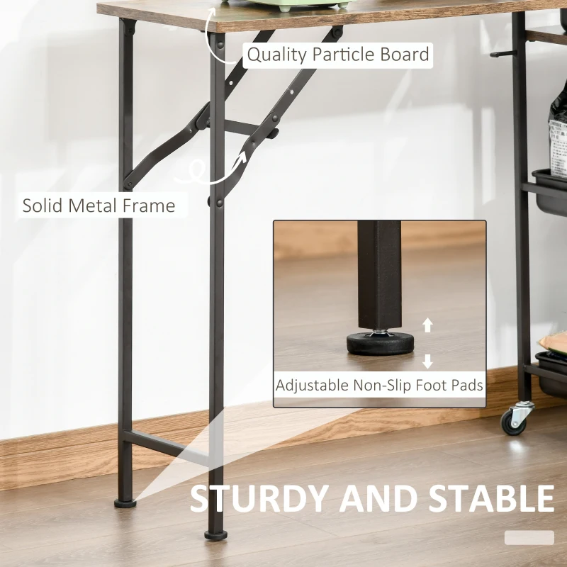 HOMCOM Carucior de bucatarie in stil industrial 3 rafturi etajere pliabile culoare maro