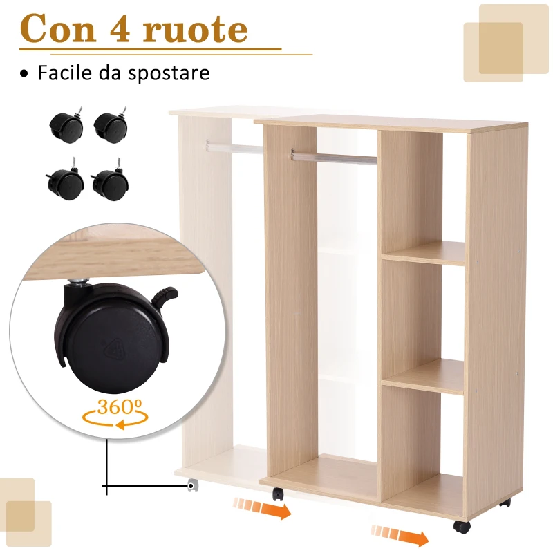 HOMCOM dulap deschis cu cuier si 3 rafturi, 80 x 40 x 128 cm