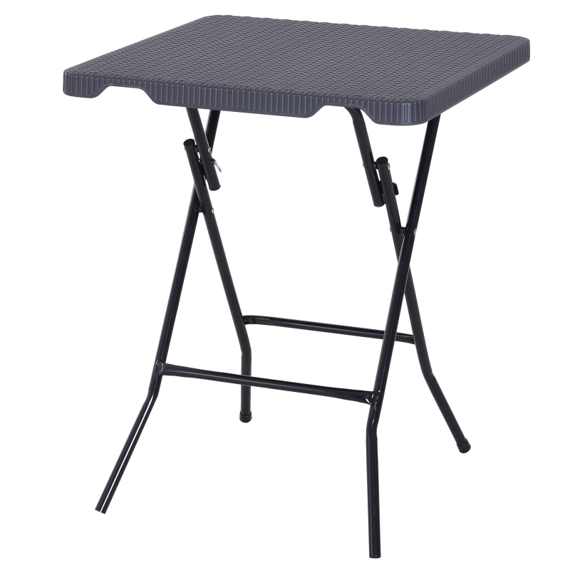Outsunny Masa Pliabila de Exterior Efect Rachita cu Structura din Metal, Neagra si Maro 60 x 60 x 74 cm
