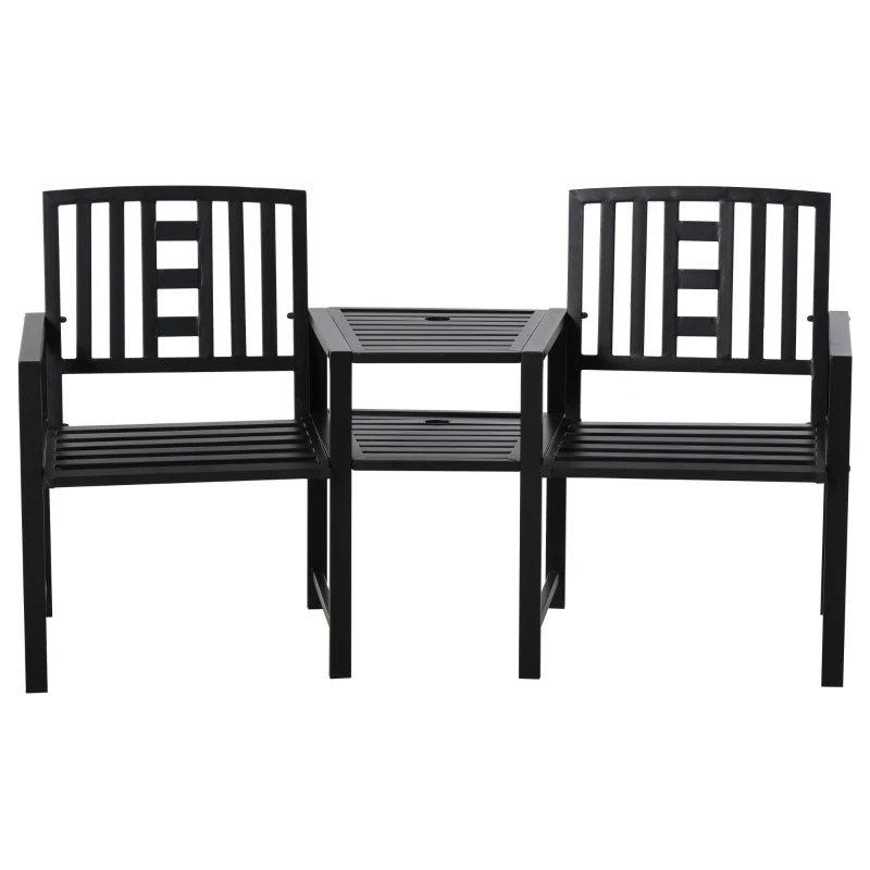 Outsunny Set Masuta si Scaune de Gradina de Exterior din Metal Negru