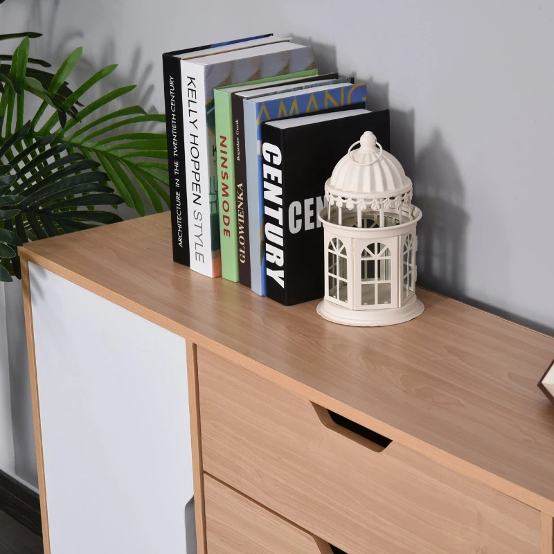 Homcom Mobilier Dulap cu Usi Basculante Comoda Design Nordic Lemn Stejar Alb 145 x 30 x75 cm