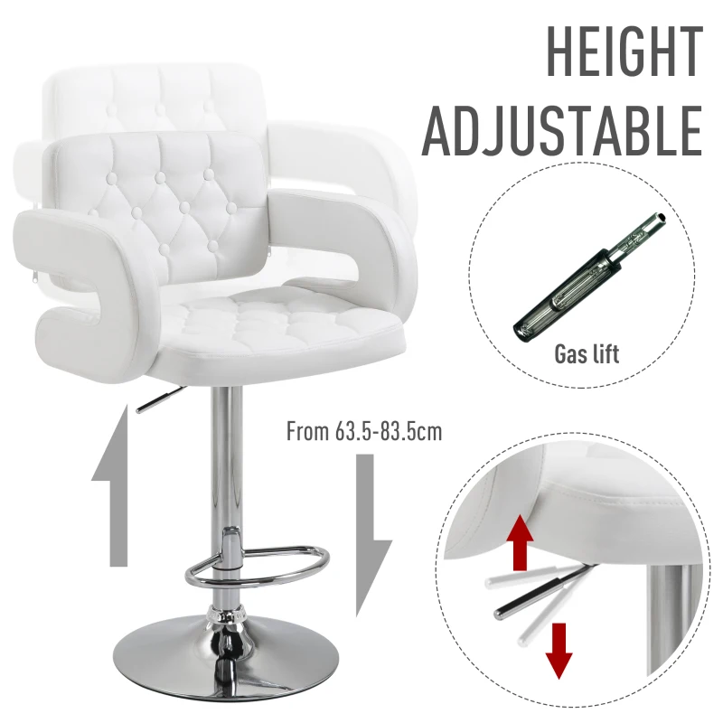 HOMCOM Scaun inalt de bar cu Spatar si Brate, Reglabil, Rotativ