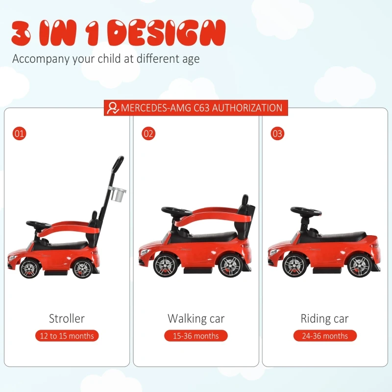 HOMCOM Masina prevazuta cu loc cu Maner si Centuri de Siguranta Rosie