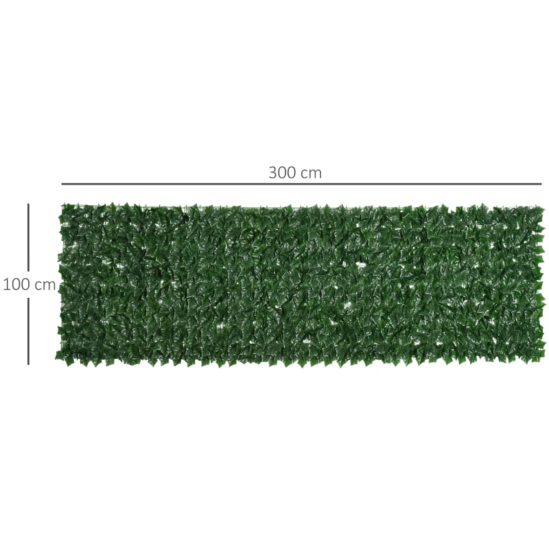 Outsunny Rulou Artificial de Gard Viu din PE, Anti-UV, 300x100 cm, Frunze Verde inchis(m-3)