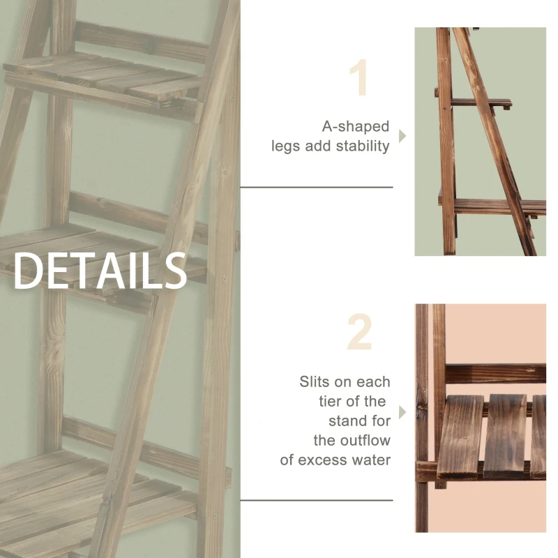 Outsunny Suport pentru Plante Pliabil, Jardinieră cu 3 Niveluri, Raft de Exterior pentru Plante, 40x37x93 cm, Lemn Natural