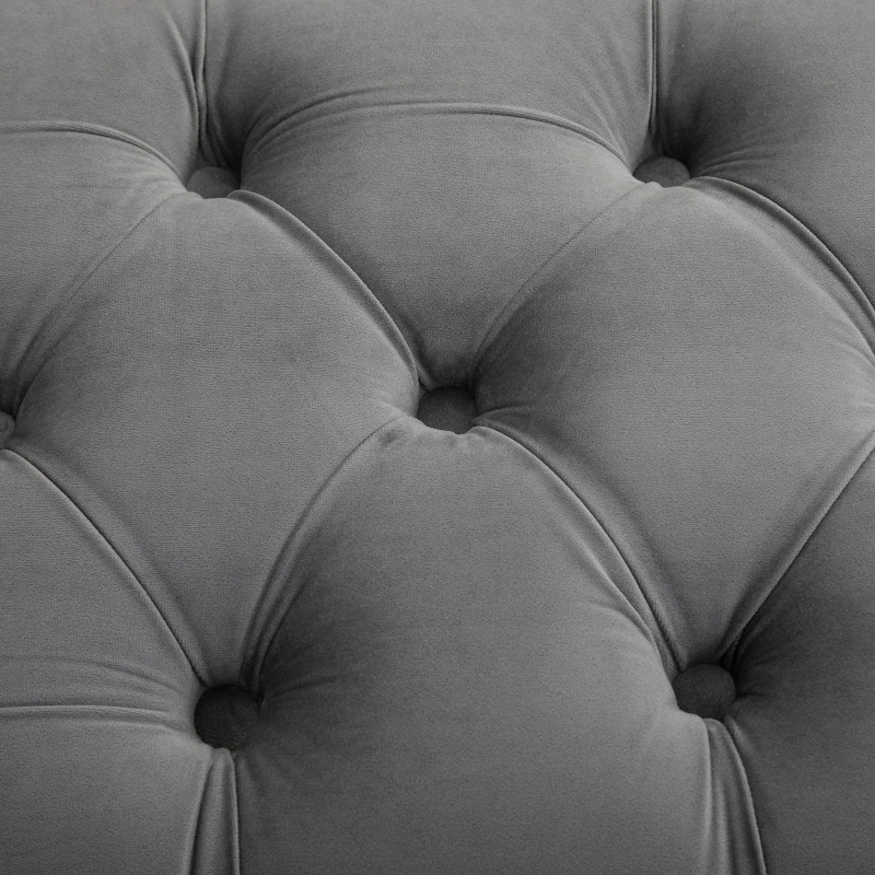 Homcom Banca pentru Pantofi Chesterfield Captusita Lemn Negru si Flanela Gri 80x40x46cm