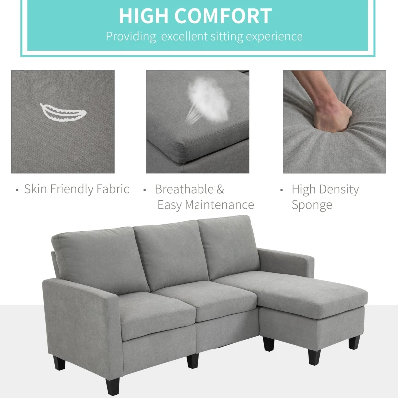 Homcom Canapea Colt 3 Locuri Modulara din Material Textil – Gri Modern(m-6)