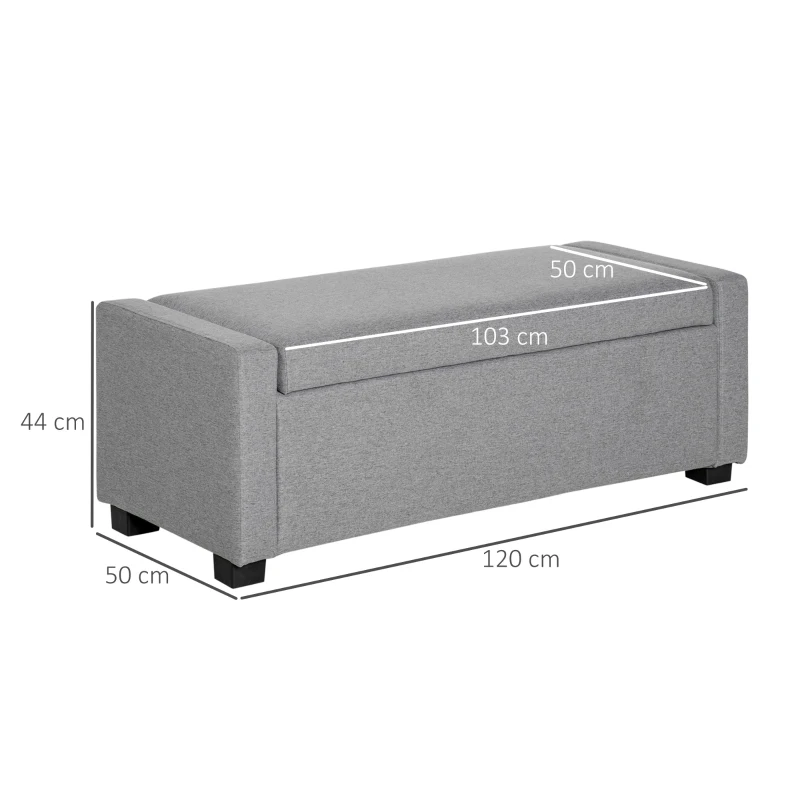 Banca dormitor HOMCOM cu Compartiment de Depozitare din Tesatura, 120x50x44cm - Gri(m-3)