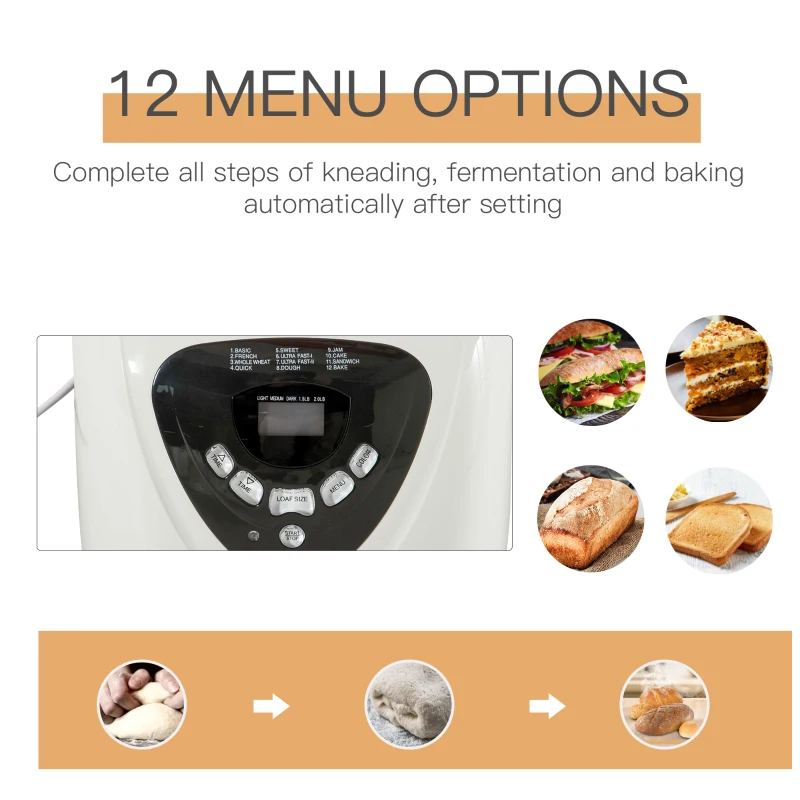 HOMCOM Masina de facut paine 12 Programe 600W, Timer 13 Ore
