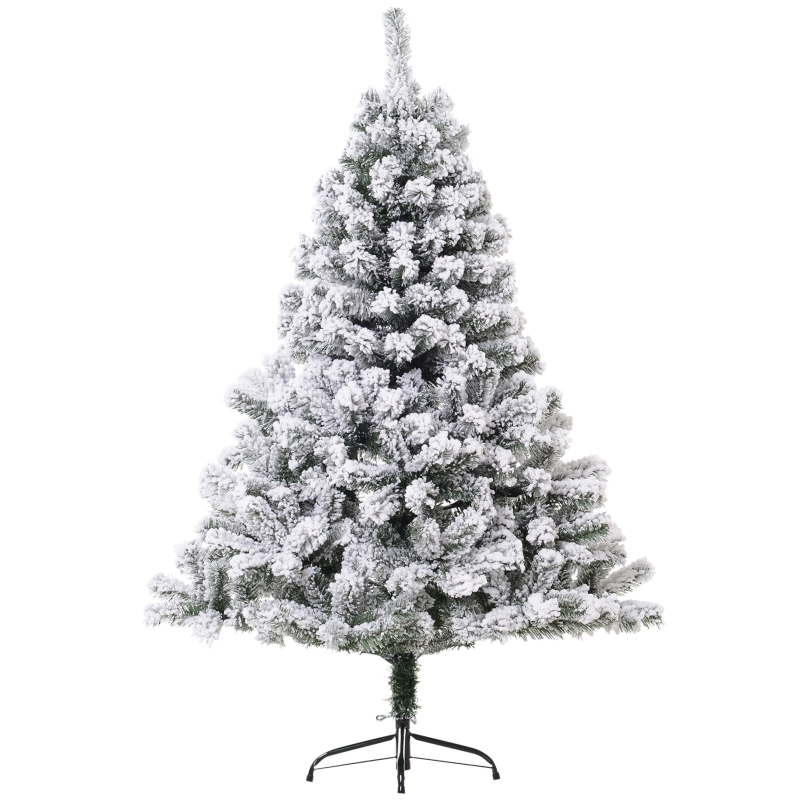Homcom Brad de Craciun Artificial cu Zapada 140cm Verde si Alb Ф78cm