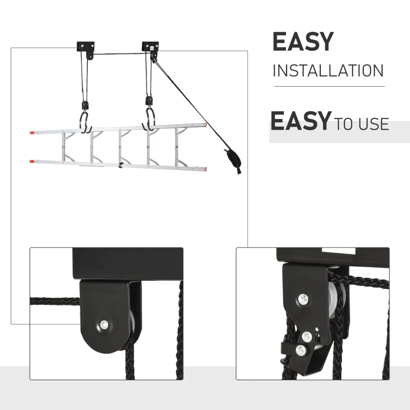 HOMCOM Palan pentru Caiac Sistem cu Scripete, Carlige, Sarcina max. 50kg, din Otel PP