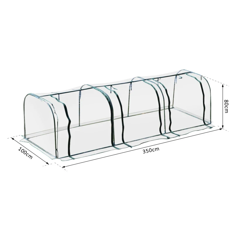 Outsunny Serra a Tunnel in PVC con 3 Porte Avvolgibili in Acciaio e PVC Trasparente, 350x100x80cm