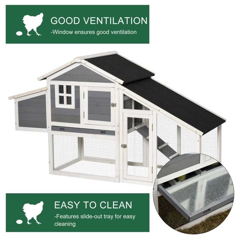 PawHut Cotet din Lemn pentru Exterior Casuta pentru Gaini si Spatiu Deschis Ingradit