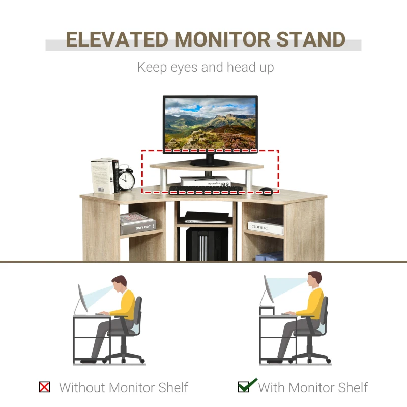 HOMCOM Birou Unghiular pentru Camera Birou pentru Computer din Lemn cu Raft pentru Monitor