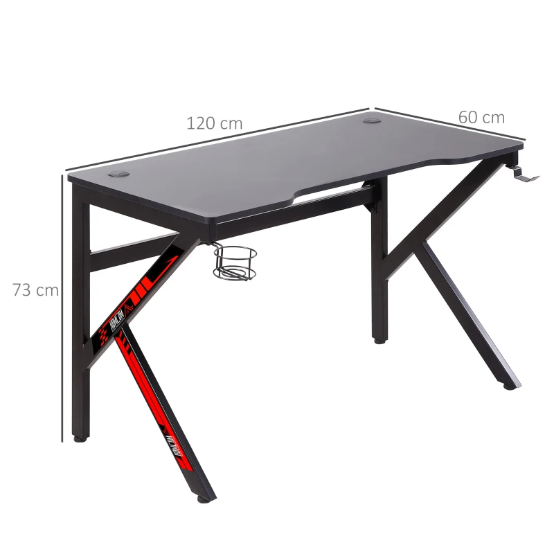 HOMCOM Birou gaming pentru computer cu suport pahare si suporturi negru