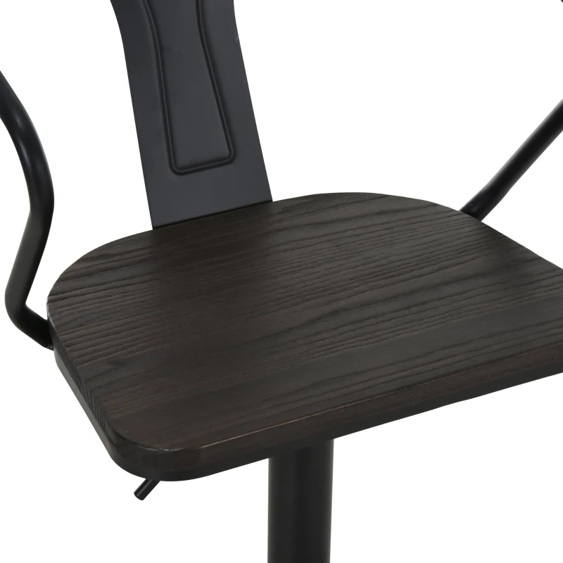 Homcom Set 2 scaune de Bar Pivotante din Otel Negru si Lemn cu Inaltime Reglabila