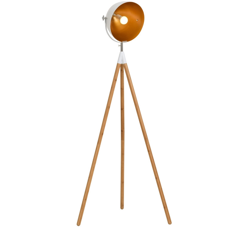 Homcom Lampa Pom Trepied din Lemn cu Abajur Reglabil din Metal Alb si Auriu