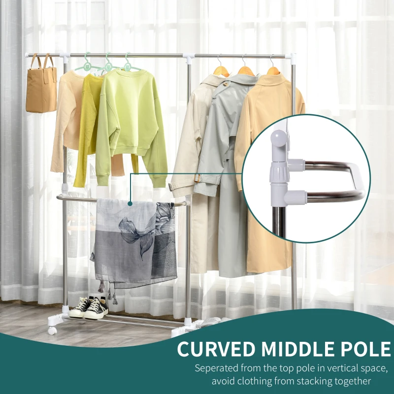 HOMCOM Suport pentru imbracaminte şi pentru Rufe Extensibil cu 3 nivele şi roti din Otel