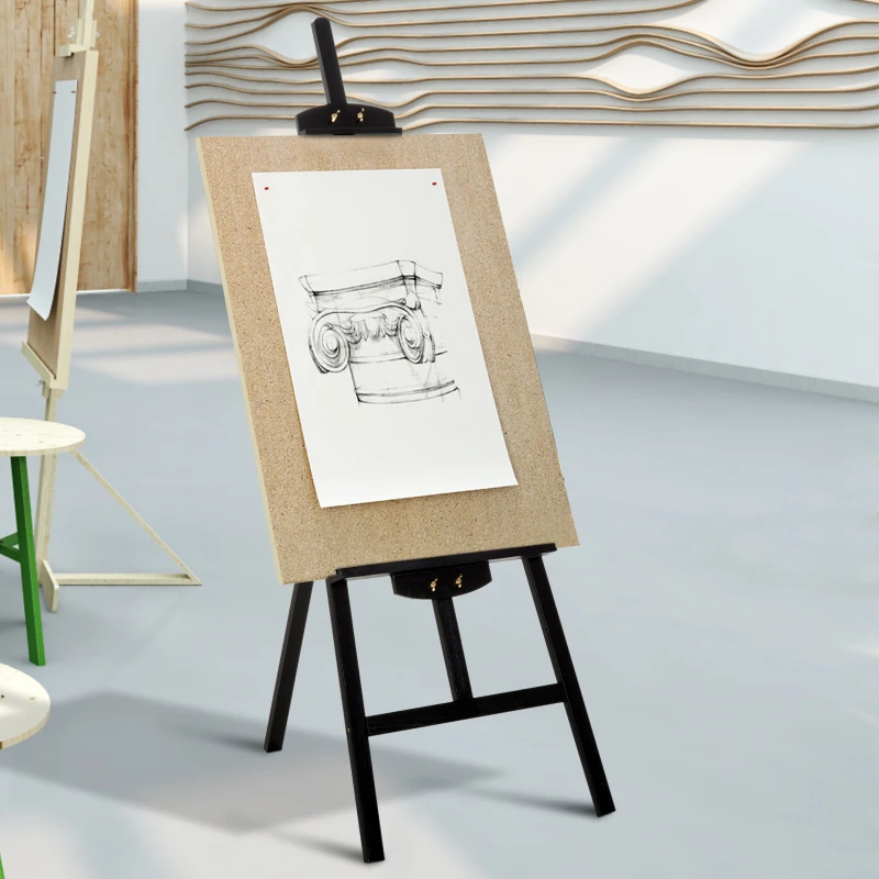 Homcom Sevalet pentru Pictura in Lemn cu Inaltime si Inclinatie Reglabila, Negru, 46x60x140cm