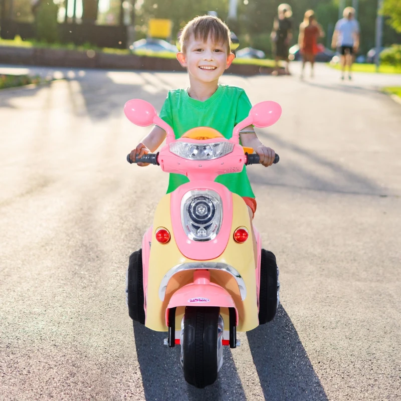 HOMCOM Motoreta Tricicleta Electrica pentru Fetite 6V cu Lumini si Muzica, Roz(m-12)