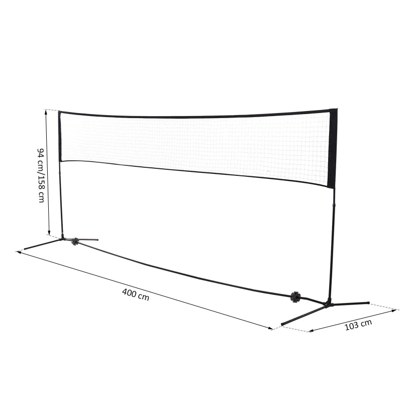 Homcom Plasa pentru Paleta Badminton Pliabila Reglabila cu Sac pentru Transport 400 x 103 x 94/158cm
