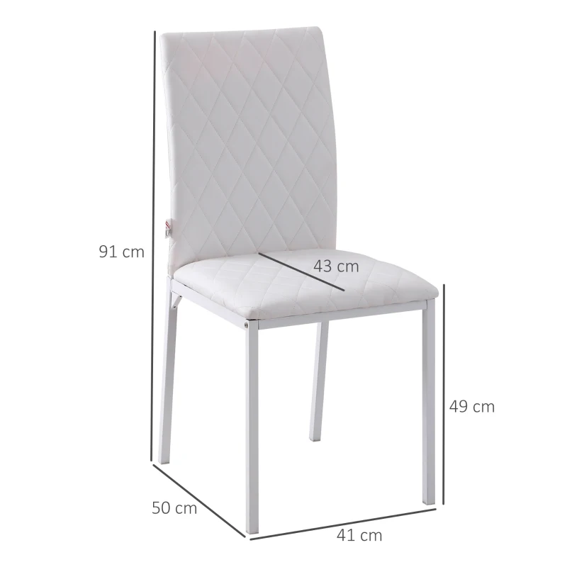 Homcom Set 4 Scaune Dining – Tapitate cu Piele Ecologica Alba(m-3)